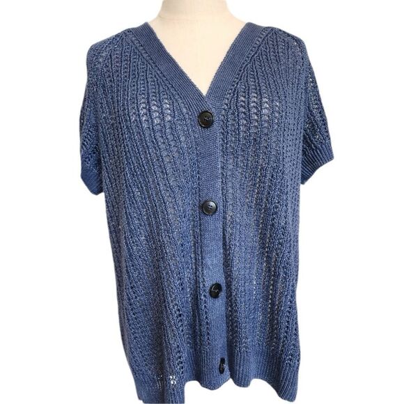 Lafayette 148 loose weave hemp cardigan, short sleeve sweater size medium - Picture 2 of 7